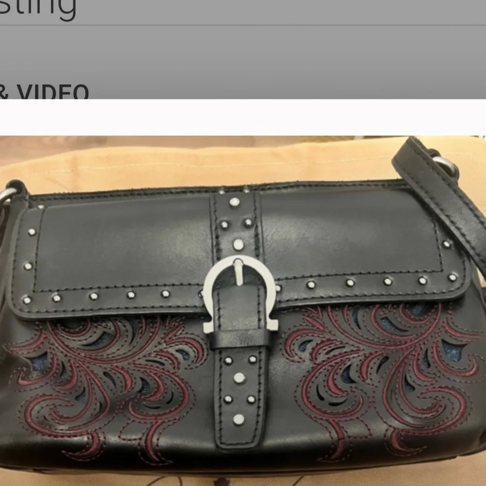 Patricia Nash, Boho Style Montana Leather Maisie Flap Crossbody Black Lux Ranch